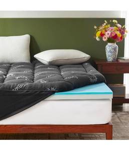 lot 20826 image: BEDLORE 4 Inch Memory Foam Mattress Topper Queen,2-in-1 Dual Layer Design (2 Gel Memory Foam  2 Plush Pillow Top Cover) Mattress Topper Medium-Firm,Pressure Relief & Back Pain Support(Dark Gray) - Retail $149