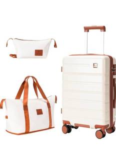 lot 20833 image: Carry on Luggage Set, 20 Inch Suitcase with 100% PC hardshell, Lightweight TSA Locks Quiet Spinner Wheels Durable Zipper, Suitable for Men and Women, Y01 Beige(20DBTB) Slightly Small - Retail $89