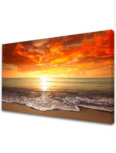 lot 20847 image: Baisuart-S0169 Canvas Prints Wall Art Sunset Ocean Beach Pictures Photo Paintings for Living Room Bedroom Home Decorations Modern Stretched and Framed Seascape Waves Landscape Giclee Artwork - Retail $59