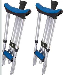 lot 20851 image: Carex Folding Aluminum Under Arm Crutches for Adults 411 to 61, 2 Lightweight Crutches Included, Universal for Walking, Walking Aid for Kids, Adults & Seniors, Includes Padded Underarm Cushions - Retail $40