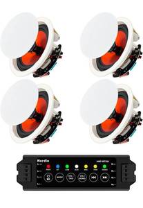 lot 20852 image: Herdio 8 Inch 200 WattsUnit Peak Power Bluetooth Ceiling Speakers - 4 Recessed Speakers, Crisp Surround Sound for Home Theater, Bedroom, Kitchen, Office & Covered Patio(4 Pack) - Retail $189