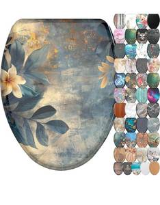 lot 20861 image: Sanilo Wooden Toilet Seat with Quick Release & Soft Close ELONGATED - Decorative & Slow Close Molded Wood Seat - With One Click for Easy Installation & Cleaning - With Adjustable Fit (Lilybud) - Retail $59