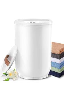 lot 20868 image: FLYHIT Large Towel Warmer for Bathroom - Heated Towel Warmers Bucket, Wood Handle, Auto Shut Off, Fits Up to Two 40X70 Oversized Towels, Bathrobes, Blankets, for Mothers Gifts, White - Retail $99