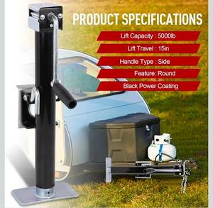 lot 20899 image: NBJINGYI 5,000 lbs Heavy Duty Trailer Jack, Weld-On Pipe Mount Swivel Jack with 15 Lift Range, Ergonomic Side Wind Handle and Foot Plate, Corrosion-Resistant Black E-Coat Finish - Retail $0
