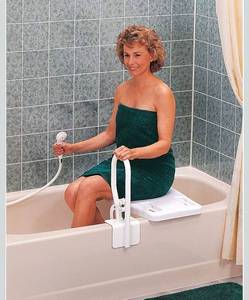 lot 20906 image: Carex Adjustable Bath Transfer Bench with Safety Handles  Comfortable Seat  Fits Most Bathtubs  300 lb Capacity - Retail $41