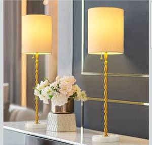 lot 20907 image: Buffet Lamps Set of 2,Tall Stick Table Lamp with Marble Base, Electroplated Brass Stem & Linen Shade for Console Table at Landing Erea, Entryway, Buffet or Sideboard Table at Dinning Room - Retail $217