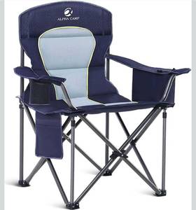 lot 20919 image: ALPHA CAMP Heavy Duty Camping Chair 500LBS Capacity, Oversized Folding Chair for Heavy People, Padded Portable Outdoor Chair with Cooler Bag & Cup Holder for Camping, Fishing, Beach - Retail $59