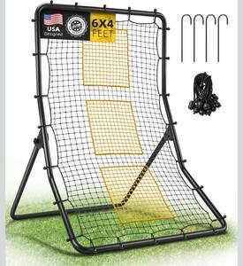 lot 20927 image: Heavy Duty Baseball Rebounder Net Fielding Trainer Pro Softball Pitch Back Bounce Pitchback for Ground, Line Drive, Fly Ball Return Settings - Retail $111