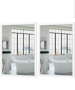 lot 20935 image: White Large Bathroom Wall Mirror, 18x24 Mirror Set of 2 for Bathroom, Vanity - Retail $52