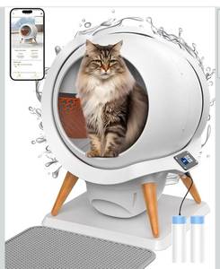 lot 20943 image: HoneyGuaridan Self-Cleaning Cat Litter Box, Waterproof Automatic Cat Litter Box,App Control, Odourless, Integrated Safety Protection, Water Rinsable and Easy to Clean, for Multiple Cats (3-33lb) - Retail $249