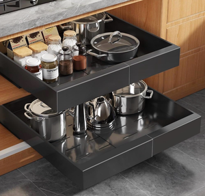 lot 20952 image: Seinloes 2Pack Expandable Pull Out Cabinet Organizer 21Deep with Raising Pad for Framed Cabinets, Upgrade 3 Slide Rails Slide Out Drawers, Roll Out Shelves Adhesive,Adjustable Width 12.05-20.4Black - Retail $79