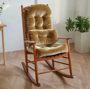 lot 20956 image: Rocking Chair Cushion Indoor Large Chair Pads Set with Ties Extra Lumbar Pillow Premium Dutch Velvet High Resilience Filler Non-Slip Bottom, Khaki - Retail $29