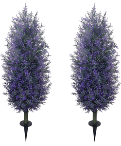 lot 20957 image: GTIDEA 2 Pack 3.5FT Artificial Purple Lavender Topiary Tree with Ground Spike, Artificial Boxwood Plants Fake Bushes UV Resistant Faux Shrubs Fade Proof for Outdoor Garden - Retail $89
