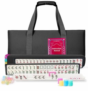 lot 20961 image: Mahjong Tile Set,166 White Tiles Mahjong Set, 4 All-in-One RackPushers 3 dice, 100 Money Chips 1 Mahjong Instructions, American Mahjong Set with Black Carrying Bag - Retail $69