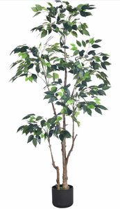 lot 20970 image: HAIHONG 5Ft Artificial Ficus Tree with Realistic Leaves, Livelike Faux Silk Indoor Outdoor Plant for Home Office Decor Living Room, Porch, Garden Decor - Retail $0