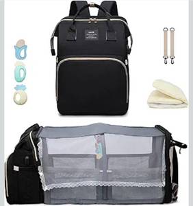 lot 20982 image: ANWTOTU Baby Diaper Bags with Changing Station,900D Oxford Waterproof Diaper Bag Backpack for Moms Dads with USB Charging Port,Large Capacity Baby Essentials(Ungrade Black - Retail $42