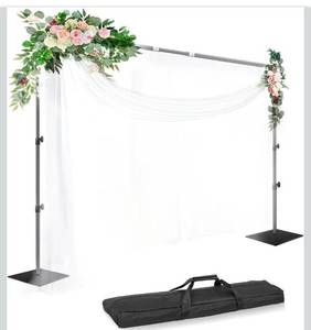 lot 20983 image: EMART Backdrop Stand, 8.5ft Height 10ft Width Adjustable Photography Background Support Poles with Heavy Duty Flat Base, Photo Metal Steel Pipe and Drape Frame Kit for Parties Birthday Wedding - Black - Retail $89