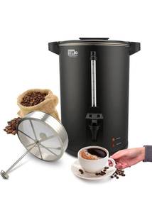 lot 20986 image: 55-Cup 10L Commercial Coffee Urn, Festa Essential 750W Double Wall Large Percolate Coffee Maker Stainless Steel Hot Water Urn Dispenser with Double Dripless Faucet, Quick-Brewing for Catering, Black - Retail $99