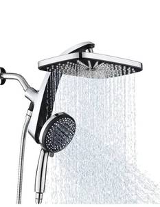lot 20989 image: High Pressure Rain Shower Head Upgrade Shower Heads with Handheld Spray Combo with Fixed Showerhead and 10 Sprays Handheld Shower Head, Detachable Shower head Built-in Magnetic Docking and Power Jets - Retail $52