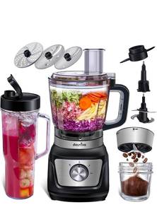 lot 20992 image: All In One Food Processor Blender Bombo 1000W,8 Cup Food Processor,24oz To-Go Lid Cup, for SmoothiesShakesMixingShreddingSlicingChoppingDoughGrinder, Black - Retail $139