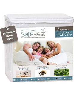 lot 20993 image: SafeRest Waterproof King Size Mattress Protector - Fitted with Stretchable Pockets - Machine Washable Cotton Blend Mattress Cover for Bed - Retail $0