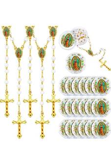 lot 20998 image: Jadive 96 Pcs Scented Rosary Beads Necklace with Gift Box Lady Guadalupe Wooden Rosary Beads Bulk with Crucifix for Women Men First Communion Baptism Favors Catholic Gifts - Retail $86