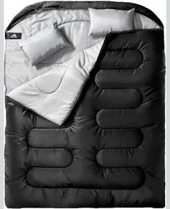 lot 20999 image: Double Sleeping Bag for Adults Mens with Pillow, XL Queen Size Two Person Sleeping Bag for All Season Camping Hiking Backpacking 2 Person Sleeping Bags for Cold Weather & Warm - Retail $69