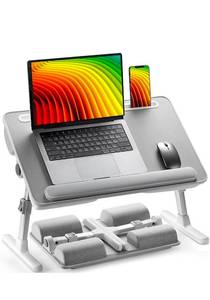 lot 21016 image: HUANUO Laptop Bed Desk, Laptop Tray Computer Lap Desk for Bed Couch Sofa, Bed Tray for Working, Eating, Foldable Lap Stand Table with Height Adjustment & 35° Adjustable Tilt Angle, - Retail $65