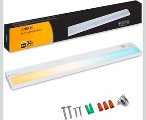 lot 21020 image: Ansen Hardwired Under Cabinet Lighting, 24in 18W LED Light for KitchenCloset, 1237lm, CRI92, R990, 5 Color Temperature, Dimmable, 2700K-5000K(Warm White, Cool White, Daylight) - Retail $0