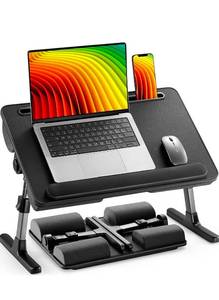 lot 21024 image: HUANUO Laptop Bed Desk, Laptop Tray Computer Lap Desk for Bed Couch Sofa Floor, Bed Tray for Working, Eating, Foldable Lap Stand Table with Height Adjustment & 35° Adjustable Tilt Angle, HNLD19 - Retail $69