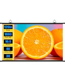 lot 21025 image: 120 inch Projector Screen, XIAOHUI Portable Movie Projector Screen for Outdoor Indoor with 3 pcs Adhesive Hook, 4K Hanging ALR Projection Screen for Room Wall, No Drilling, Anti-Glare Coating, 169 HD - Retail $0