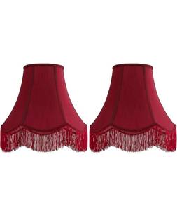 lot 21028 image: Red Silk Bell Lamp Shades (Set of 2) with Petal Edge & Blue Fringe, 6x13x10.6(Spider) - Victorian Handcrafted, for DeskBedsideTableFloor Lamps, Easy AssemblyColor - Retail $50