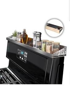 lot 21033 image: STUTOV 30 Magnetic Stove Top Shelf �� Stainless Steel Spice Rack and Seasoning Organizer �� Kitchen Shelf for Back of Stove �� Over Stove Rack and Storage Organizer - Retail $39