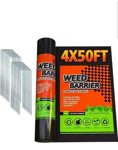 lot 21035 image: Weed Barrier Landscape Fabric, Weed Barrier Landscape Fabric, Durable Geotextile Fabric for Landscaping, French Drains (4  50) - Retail $0
