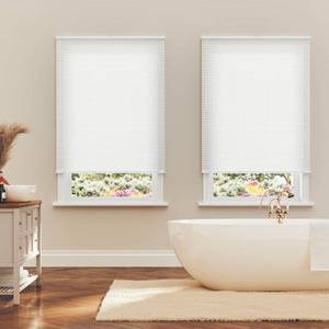 lot 21043 image: Lumino - Cordless Light Filtering Mini Blinds for Indoor Windows - 24 W x 64 L - White, 1 Vinyl Slats, Smooth Lift Operation, Horizontal Window Blinds for Home - Retail $0
