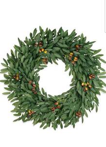lot 21044 image: Olive Wreaths for Front Door 26 Inch, Artificial Waterproof Green Lush Olive Branch Wreath with Berry for Home Outdoor Indoor Farmhouse Window Spring Summer All Seasons Year Round - Retail $54