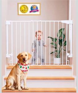 lot 21049 image: Cumbor 29.2��43 Baby Gate for Stairs, Hardware Mounted (Drill Required), Expandable No Bottom Bar Dog Gate, Auto Close Extra Wide Walk Thru, Pet & Toddler Proof Gate, Top & Bottom of Stairways (White) - Retail $69