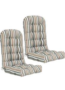 lot 21052 image: EAGLE PEAK High Back Adirondack Chair Cushions, 5 Thick Non Slip Tufted Cushion for Outdoor Patio Rocking Chairs, 49x20x5 in, Set of 2, Beige Stripes - Retail $119
