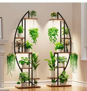 lot 21055 image: BACEKOLL Plant Stand Indoor with Grow Lights, 6 Tiered Tall Plant Shelf, 63 Metal Plant Stand for Indoor Plants Multiple, Half-Moon Plant Rack Display Shelf, 2 Pcs Plant Holder for Living Room, Patio - Retail $159