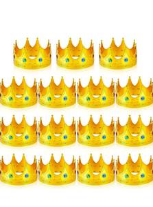lot 21056 image: Hanaive King Crowns for Men Kids Gold Royal Jeweled Plastic Crown for King Queen Prince Princess Costume Cosplay Party - Retail $35