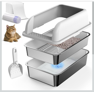 lot 21073 image: 23.6x16x12 Enclosed Stainless Steel Litter Box with Lid, XL Sifting Litter Box for Pine Pellets, High Sides Metal Litter Box System for Big Cats, Anti-Leakage, Easy Cleaning, Less Tracking - Retail $79