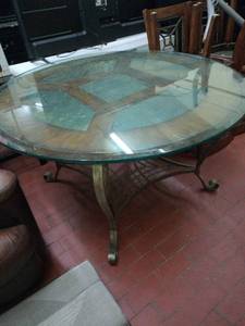 lot 52821 image: Hillsdale Scottsdale metal and glass dining table