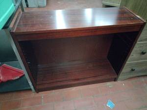 lot 52865 image: walnut finish wooden bookcase with No Shelves