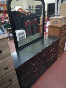 lot 52869 image: black Walter of Wabash dresser with a matching mirror