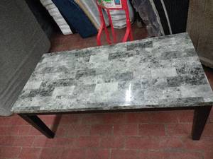 lot 52896 image: gray faux marble coffee table with black legs