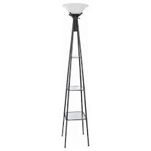 lot 52890 image: Sentinel Black 3-Shelf Frosted Torchiere Floor Lamp