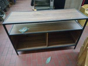 lot 52914 image: brown wood and black metal industrial style TV media console stand