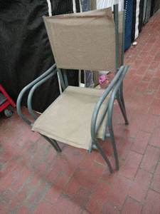 lot 52923 image: Garden Treasures Driscoll stackable grey steel patio dining chairs - Set of 2
