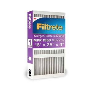 lot 1014 image: Filtrete 16x25x4 HVAC Furnace Air Filter  MPR 1550 MERV 12  Ultra Allergen Reduction  2 Filters - Retail $215