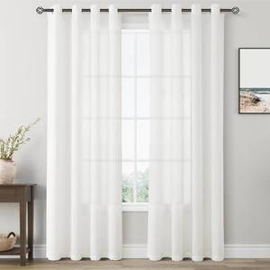 lot 1036 image: Off White Linen Curtains 102 inch Length for Living Room 2 Panels Set Soft Thick Textured Grommet Semi Sheer Light Filtering Window Curtain Burlap Look Rustic Farmhouse Home Privacy Drapes 52x102 - Retail $38